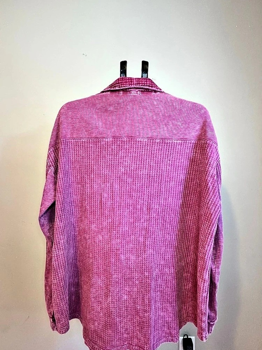 Briggs Women’s Pink Acid Wash Waffle Knit Shacket Button Down Oversized XXL - Picture 2 of 4
